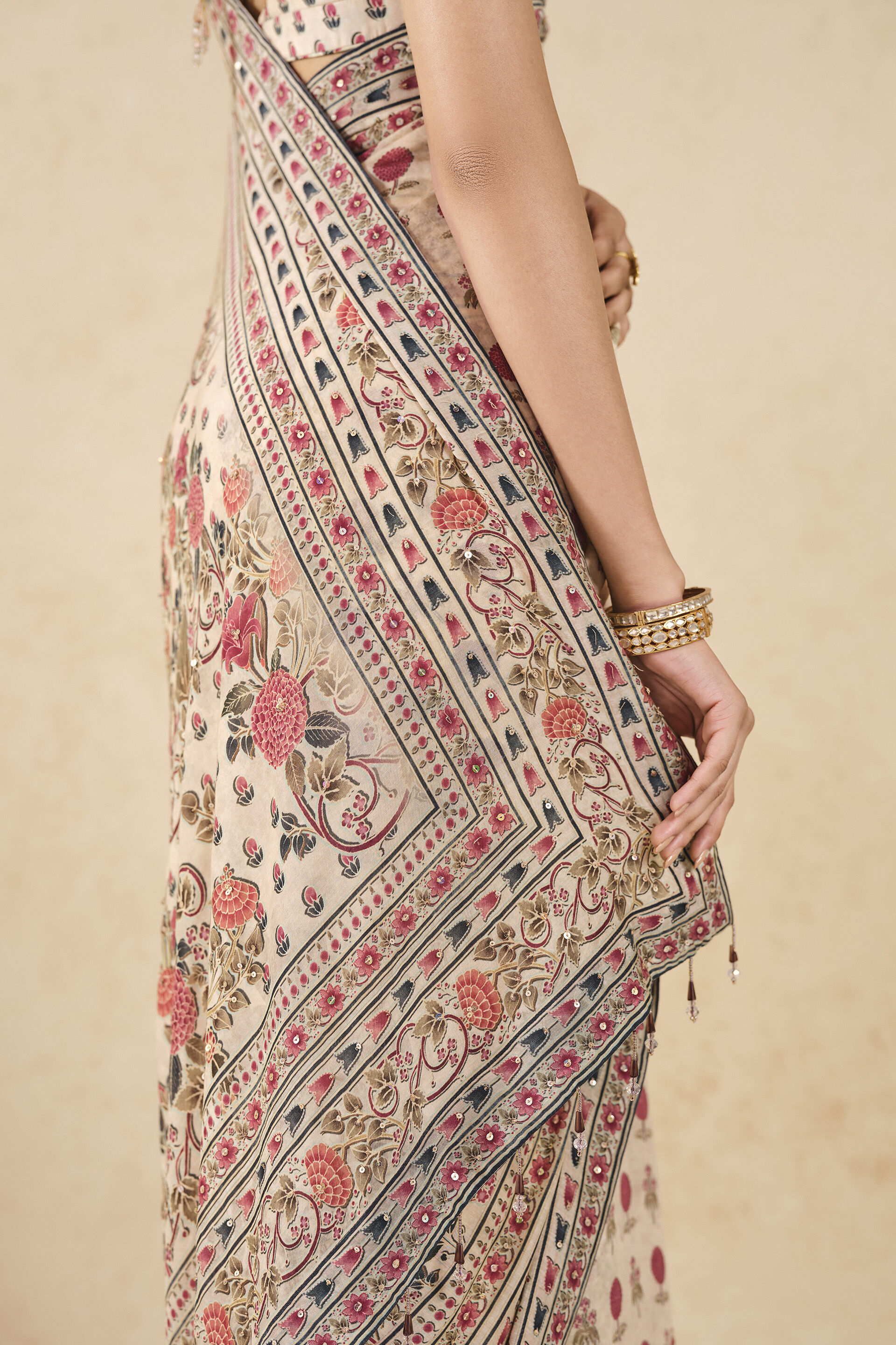 Aban Printed Silk Saree - Ivory, Ivory, image 6